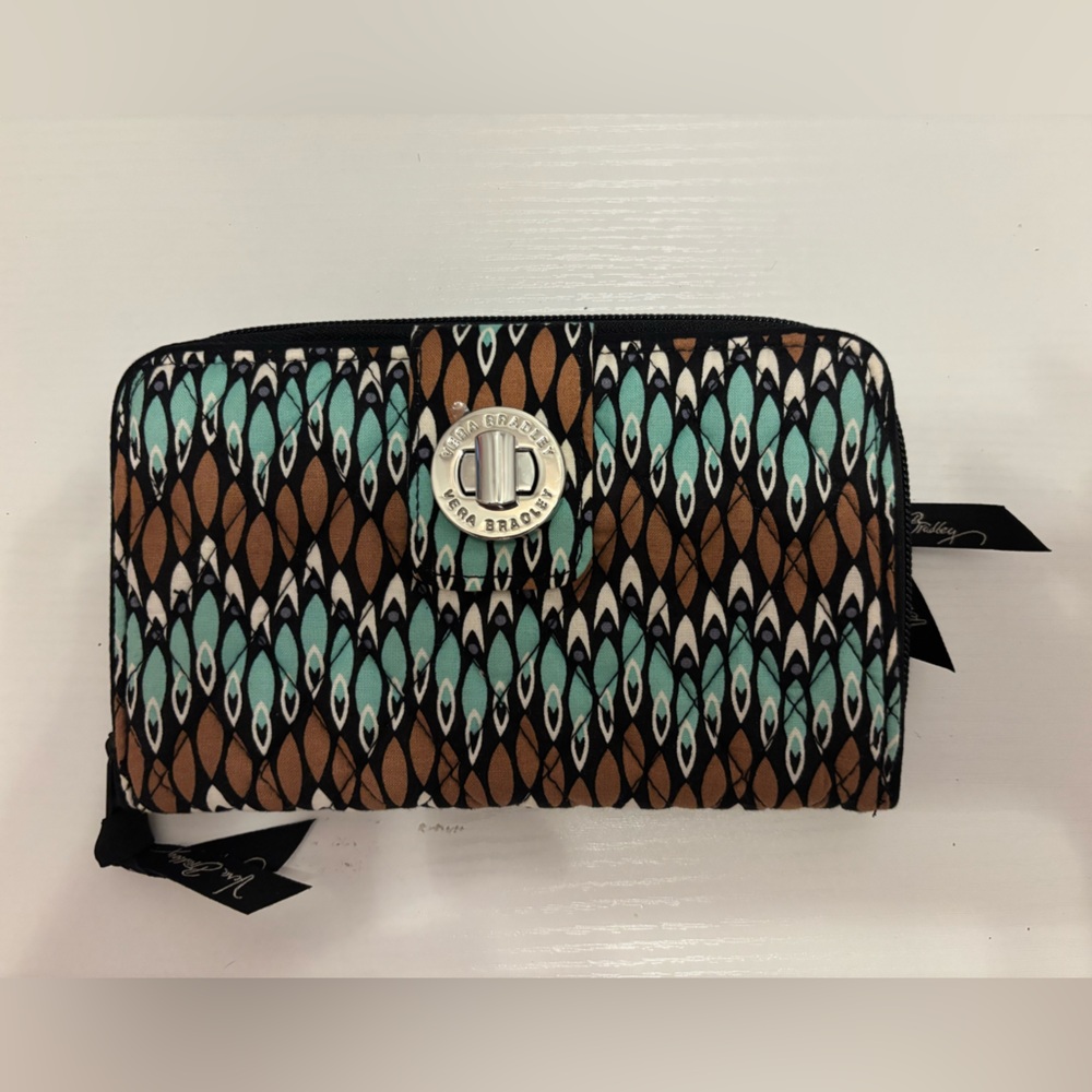 Vera Bradley Teal and Brown Patterned Turnlock Wallet